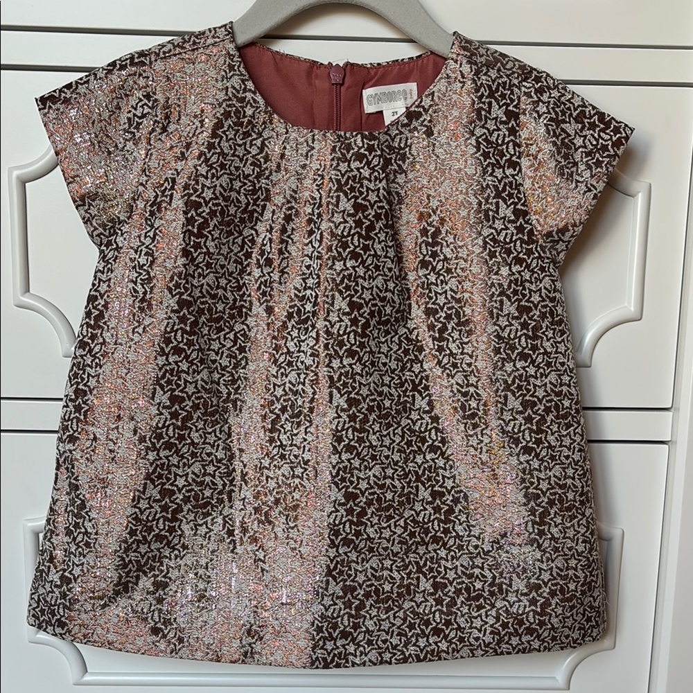 EUC Gymboree Baby Girl Metallic Star Short Sleeve Top - Size 2T